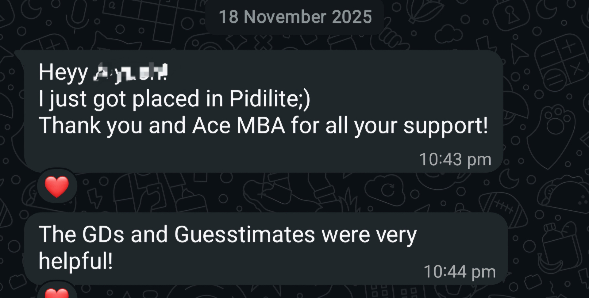 AceMBA student WhatsApp testimonial 1