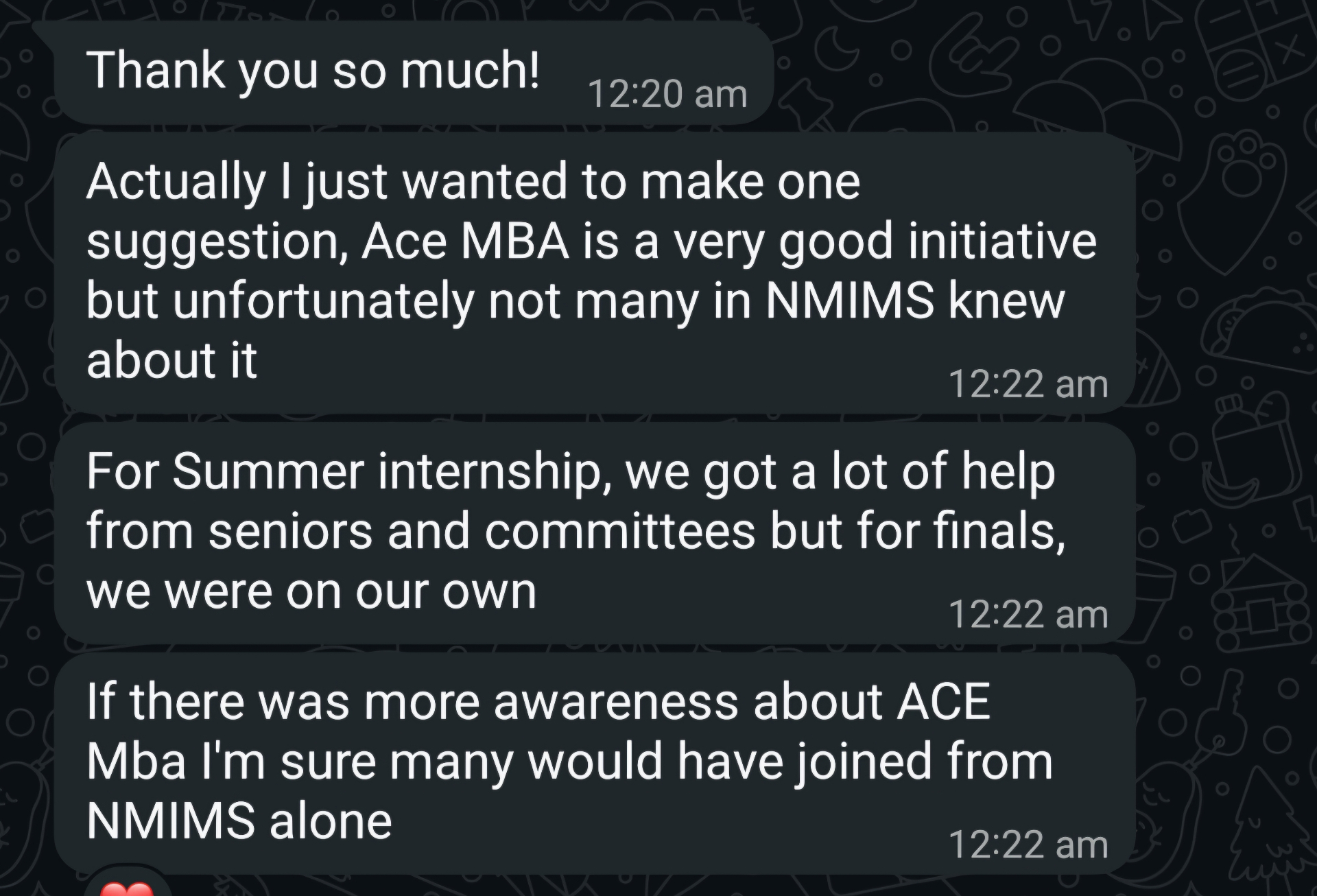 AceMBA student WhatsApp testimonial 6
